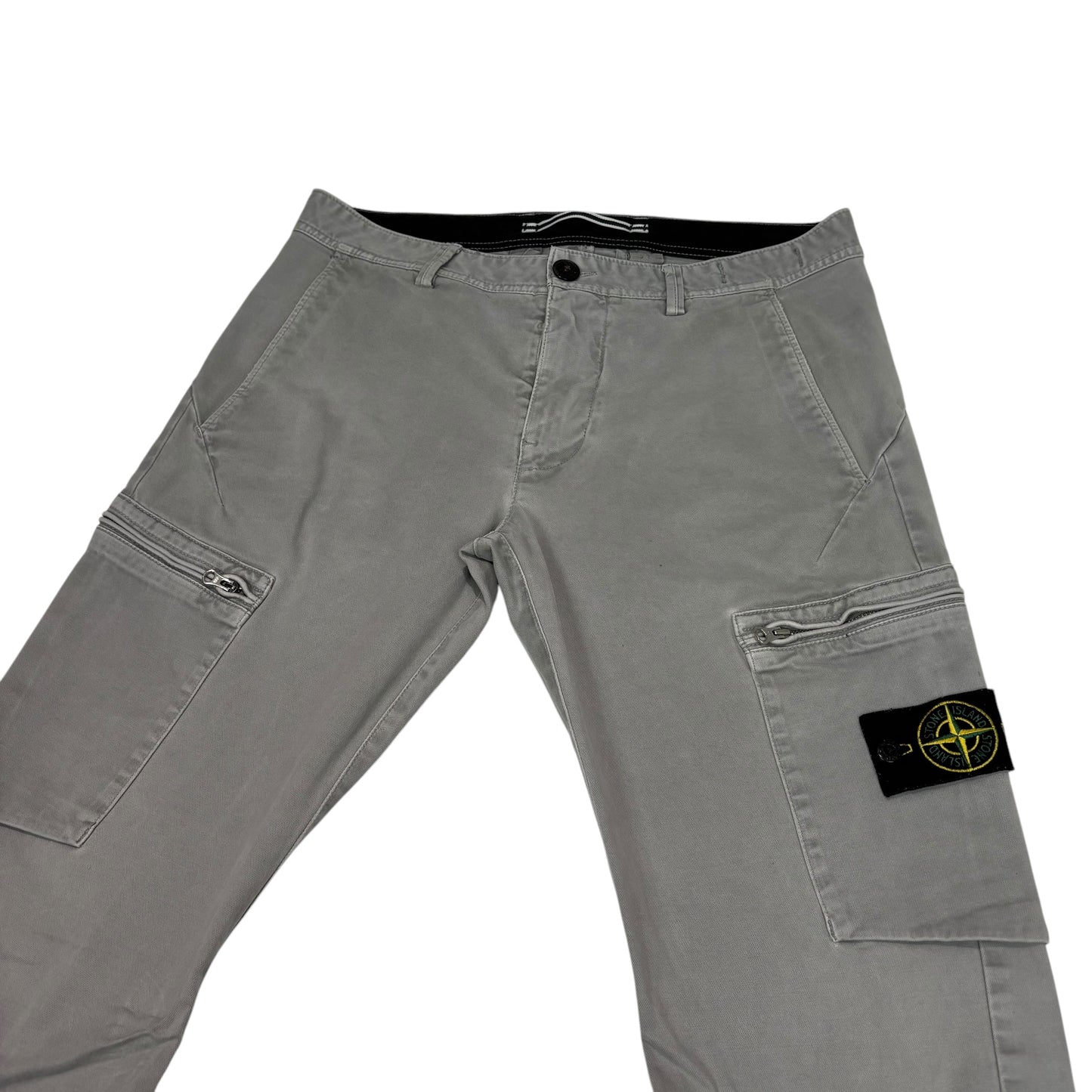 Stone Island Light Grey Zip Pocket Brushed Cotton Cargo Trousers