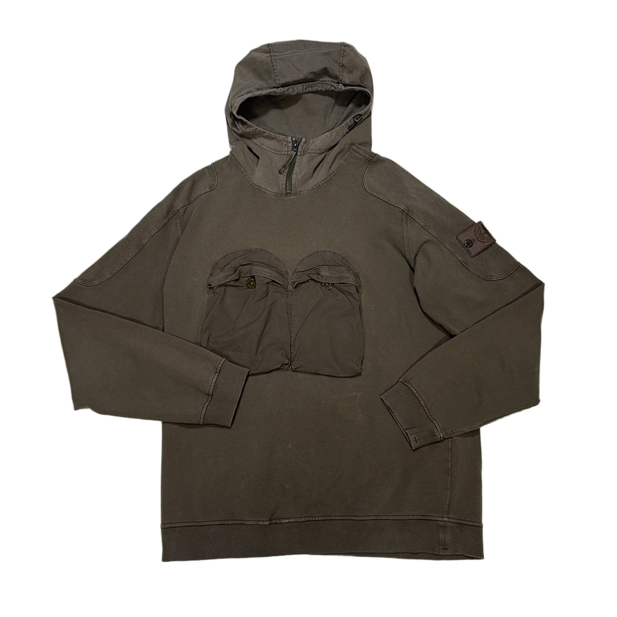 Stone Island Half-Zip Green Ghost Cargo Pocket Hoodie – Green