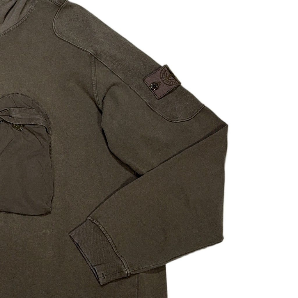 Stone Island Half-Zip Green Ghost Cargo Pocket Hoodie – Green