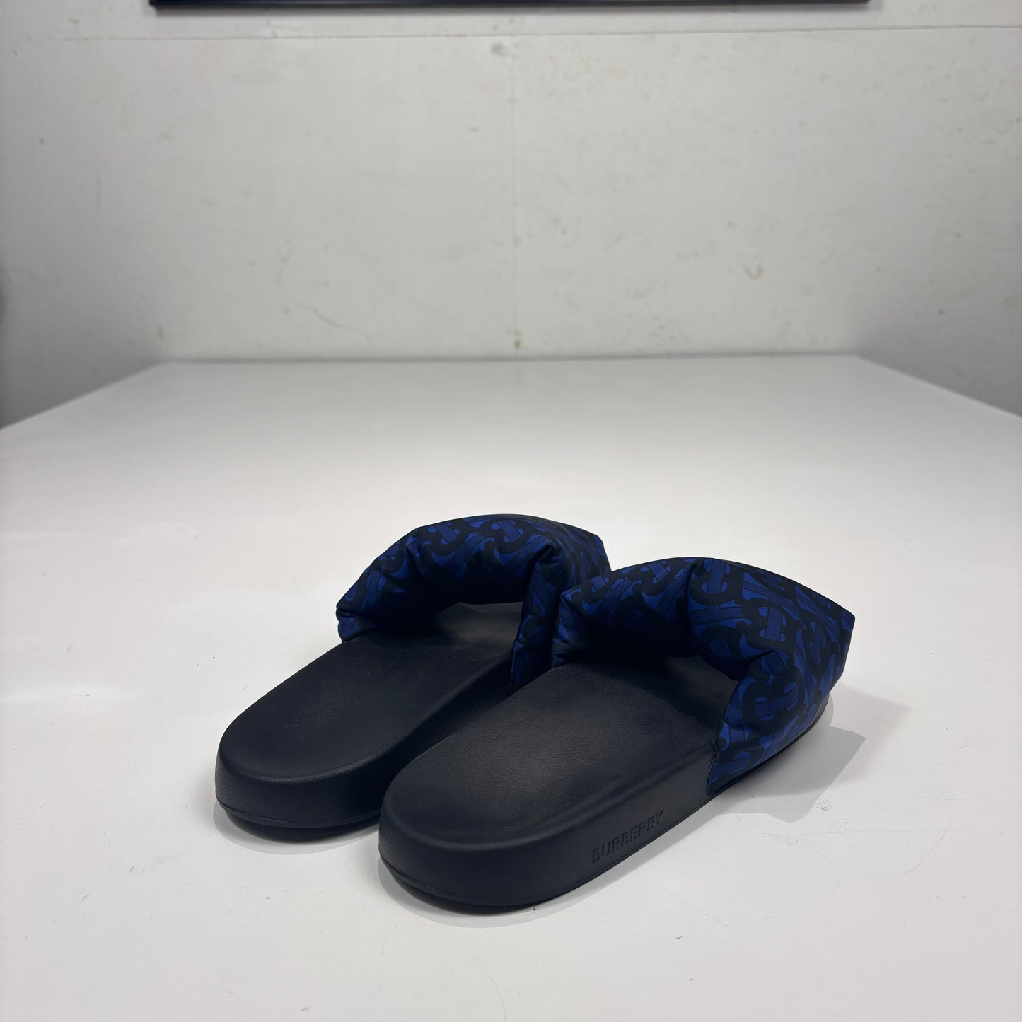 Burberry Deep Royal Blue Patterned Sliders