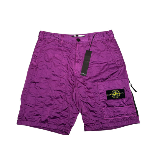 Stone Island Purple Brushed Nylon Metal Compass-Patch Shorts
