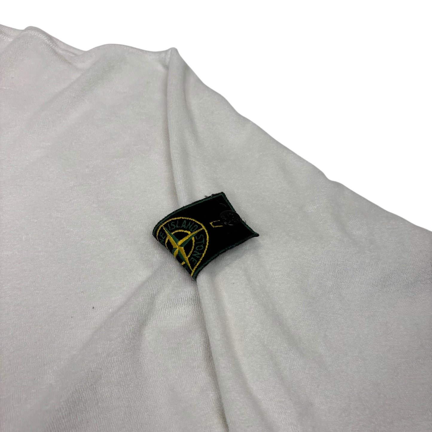 Stone Island White Towelling Fleece Marina Green Edge Badge Jumper