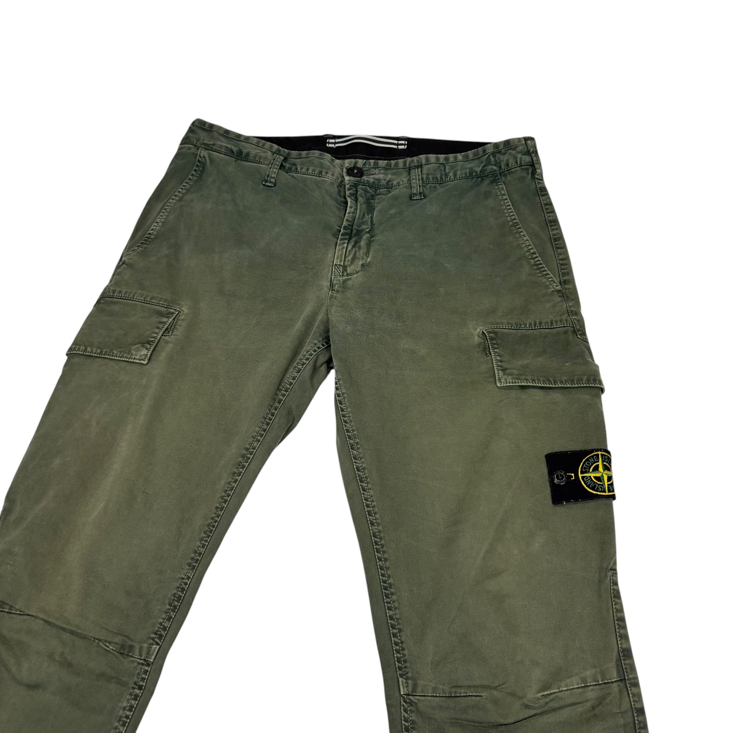 Stone Island Green Brushed Cotton Compass-Patch Cargo Trousers