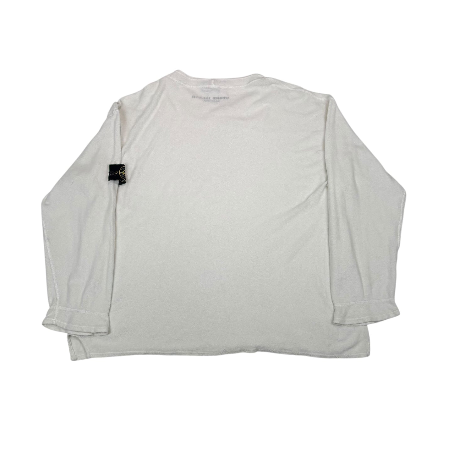Stone Island White Towelling Fleece Marina Green Edge Badge Jumper