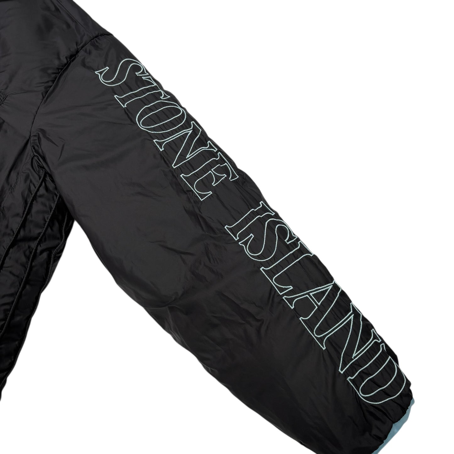 Stone Island Blue Center Patch Reversible with Arm Spell Out Embroidery Puffer Jacket