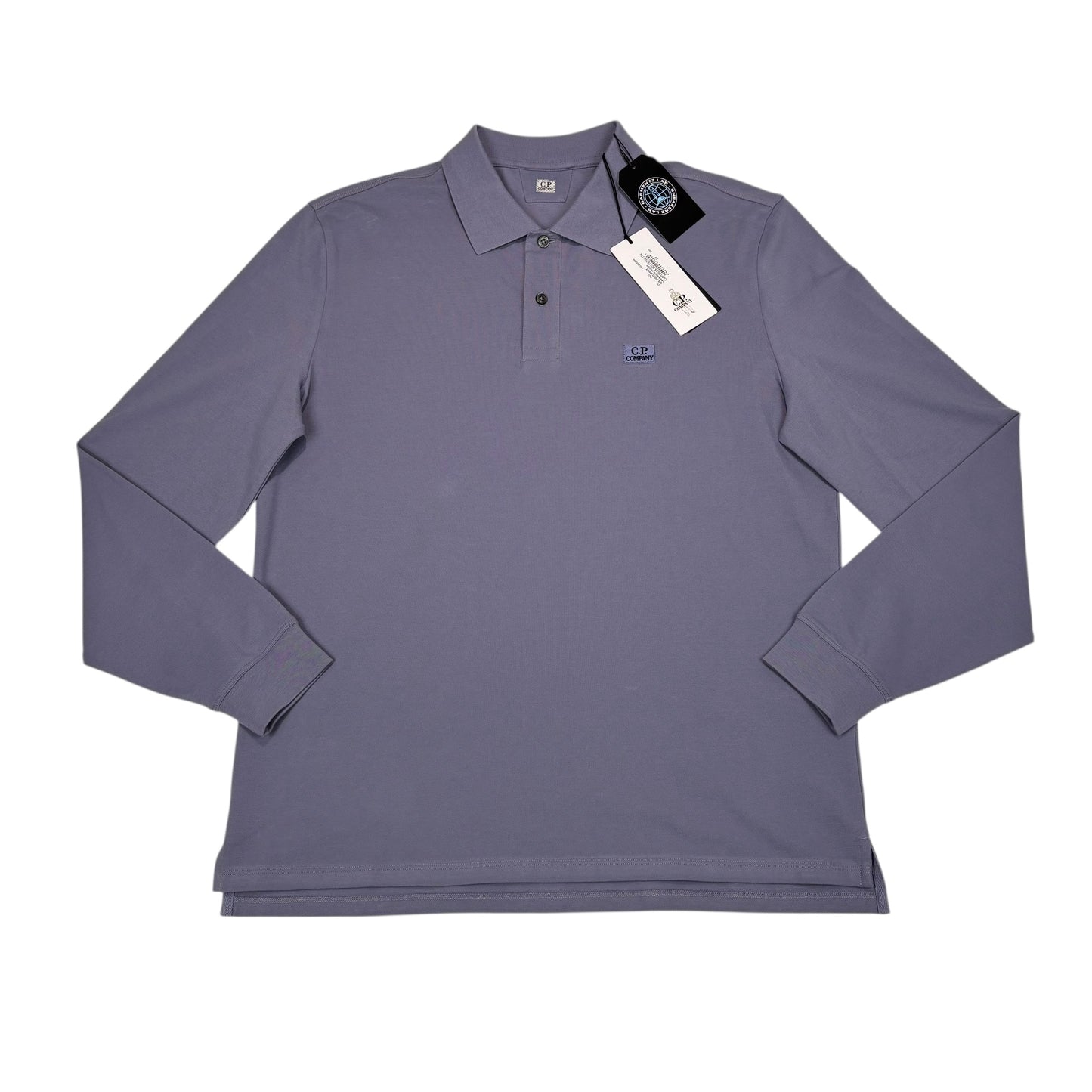 CP Company Lavender Violet Long Sleep Embroidered Box Logo Polo Shirt