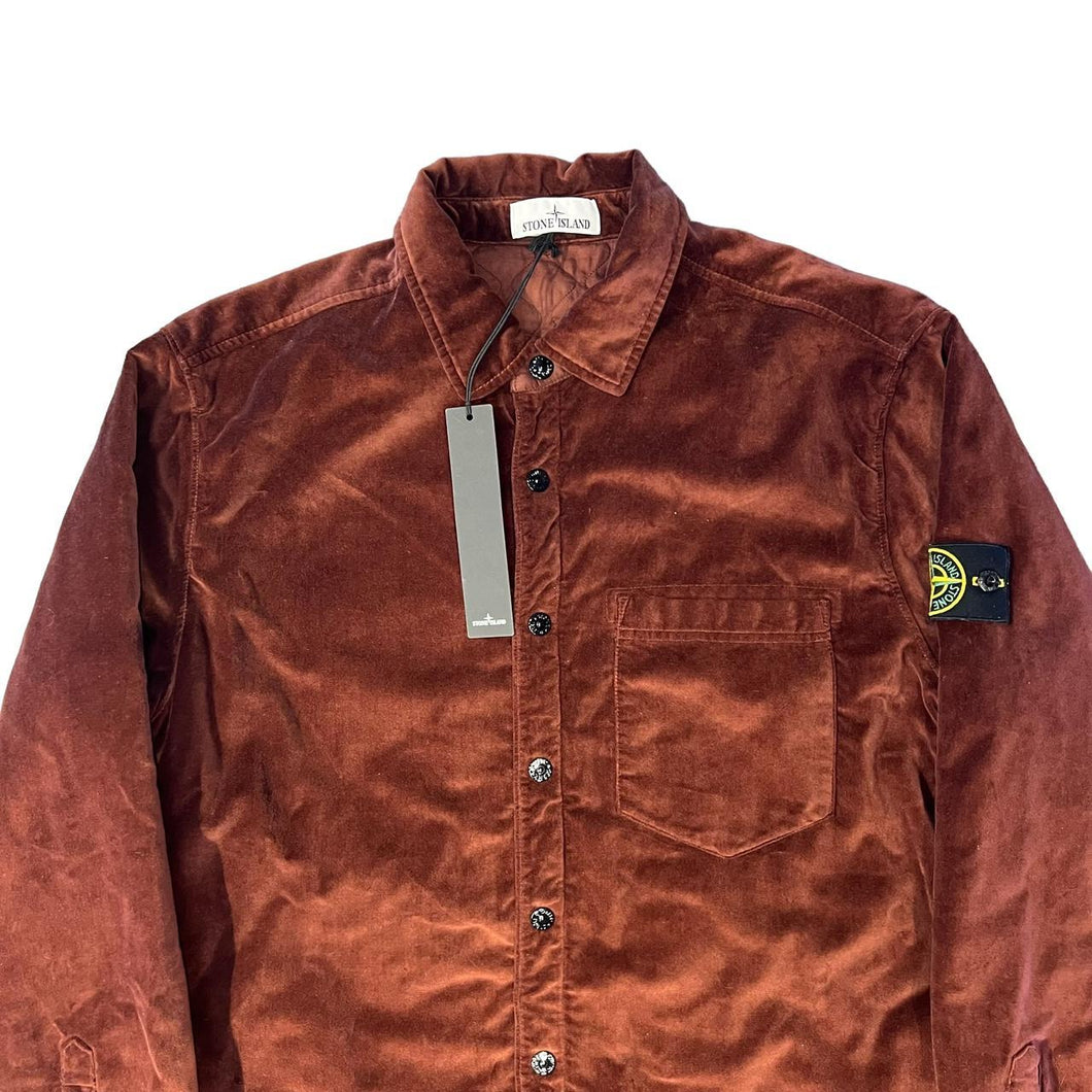 Stone Island Chestnut Brown Velvet Quilted Garment Dyed Overshirt Jacket