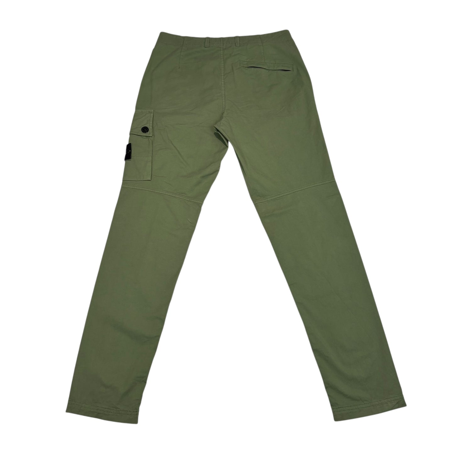 Stone Island Khaki Green Brushed Cotton Buttoned Pockets Compass-Patch Cargo Trousers