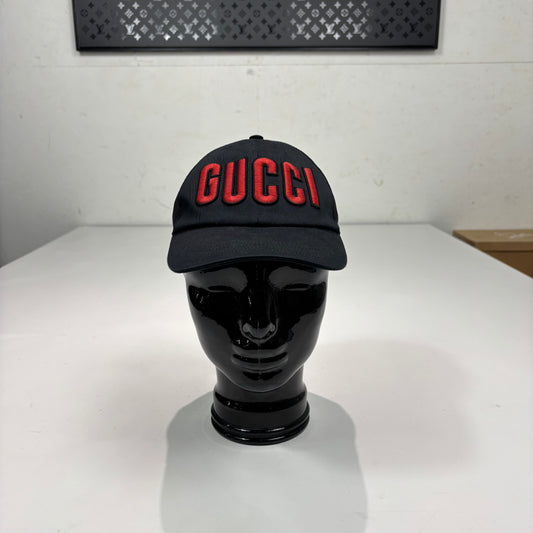 Gucci Black Logo Spell Out Embroidery Adjustable Hat