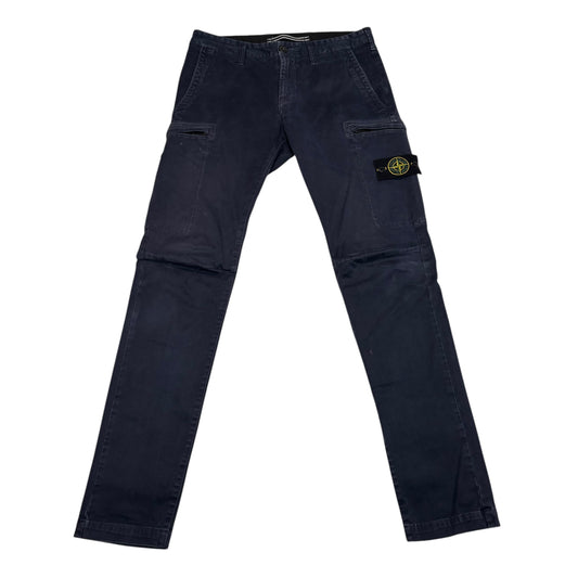 Stone Island Navy Blue Zip-Pockets Brushed Cotton Cargo Trousers