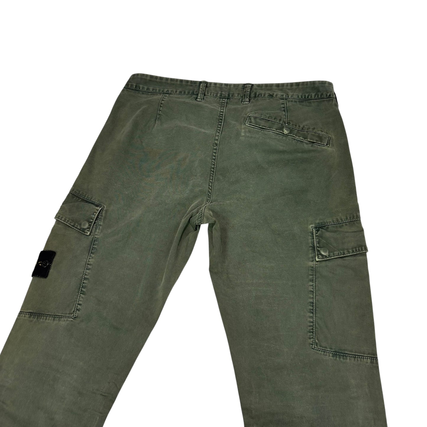 Stone Island Green Brushed Cotton Compass-Patch Cargo Trousers