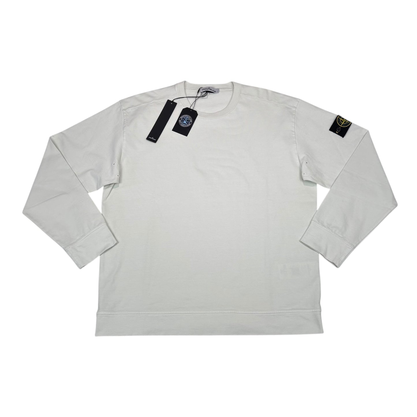 Stone Island White Compass-Patch Crewneck Jumper