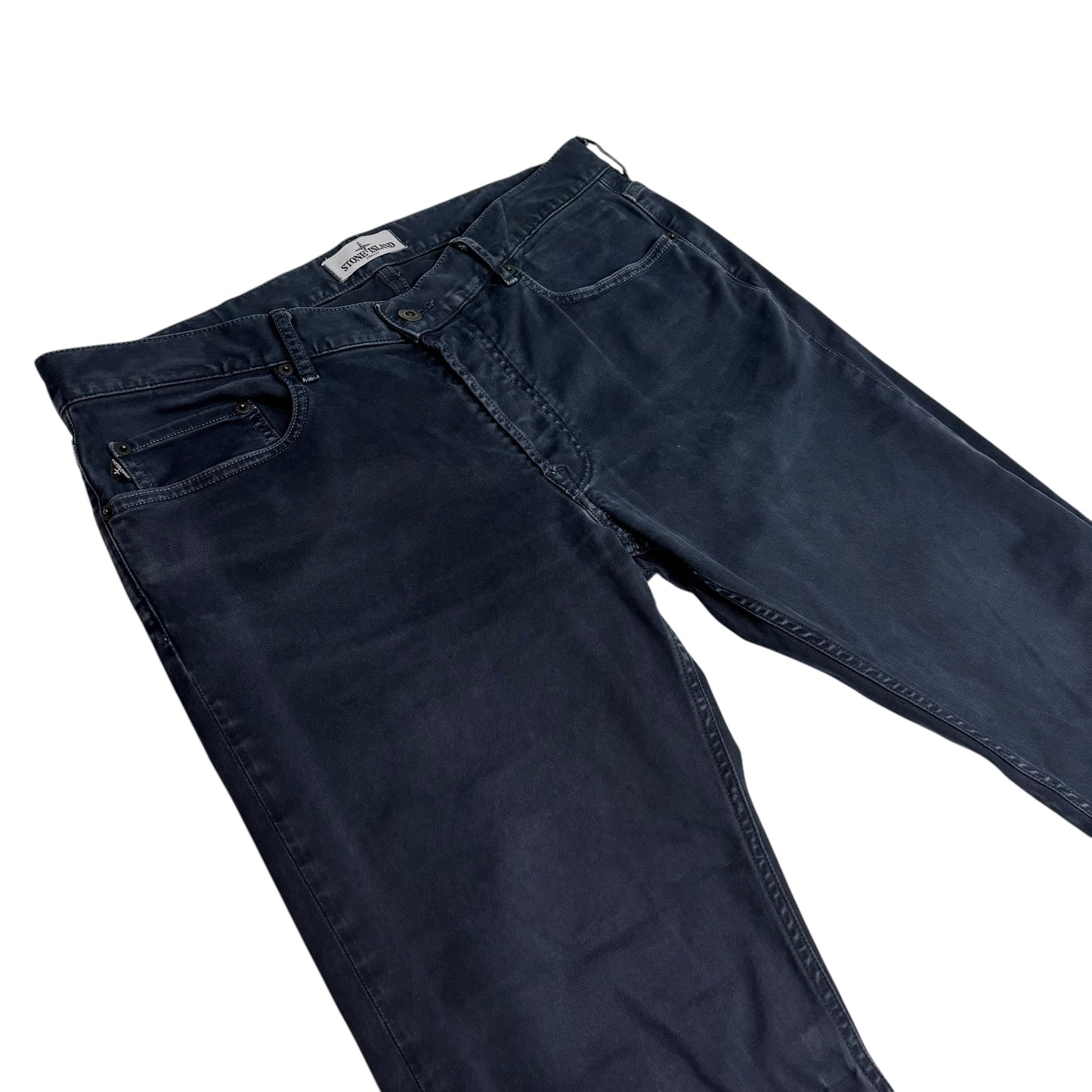 Stone Island Navy Blue Compass-Patch Brushed Cotton Trousers