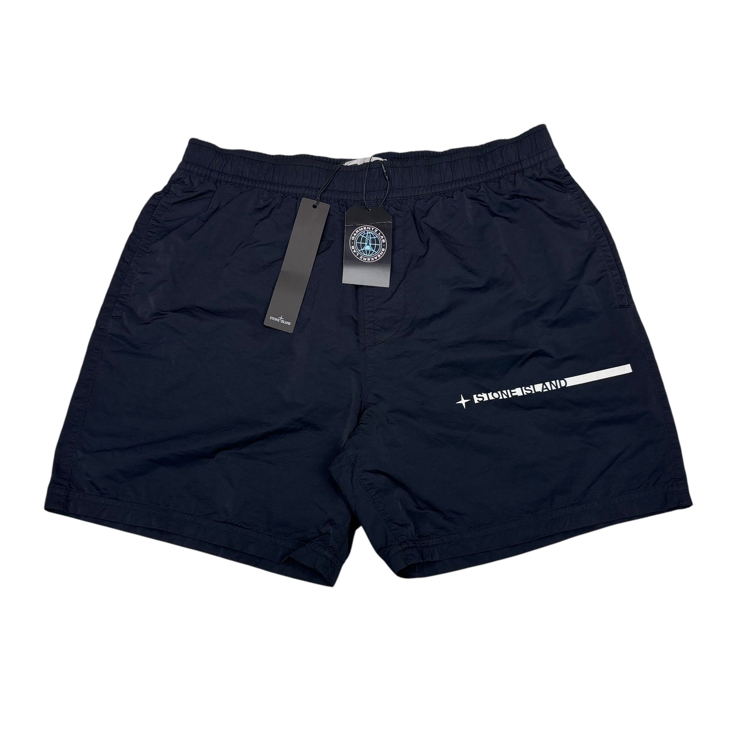 Stone Island Navy Blue Logo Spell Out Swim Shorts