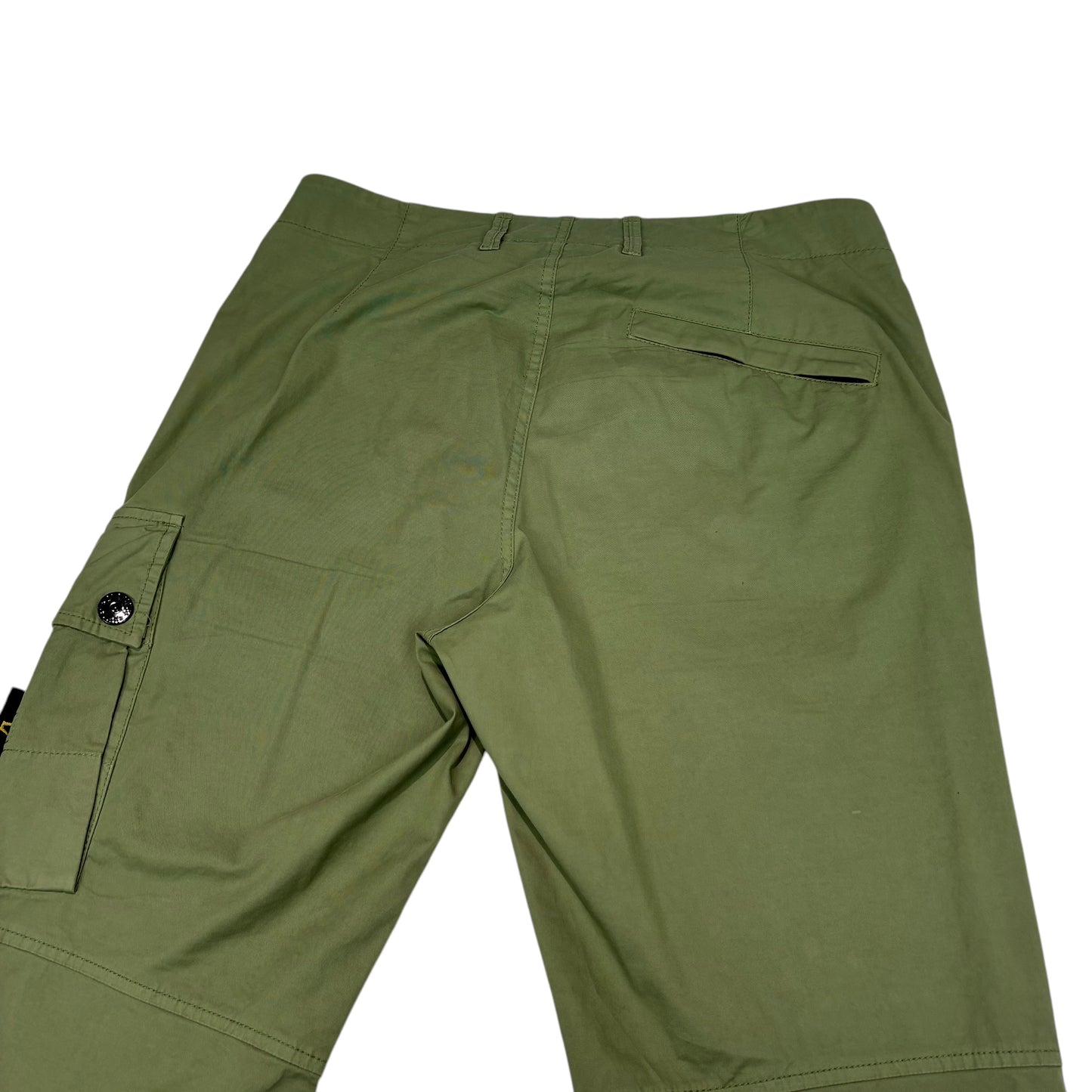 Stone Island Khaki Green Brushed Cotton Buttoned Pockets Compass-Patch Cargo Trousers