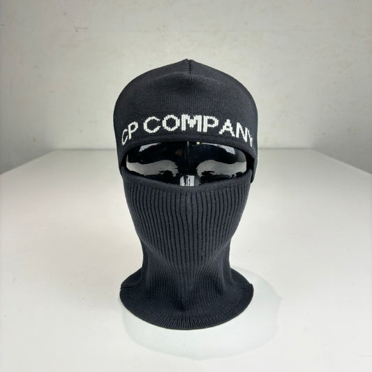 CP Company Black Knitted Cotton Spell-Out Balaclava