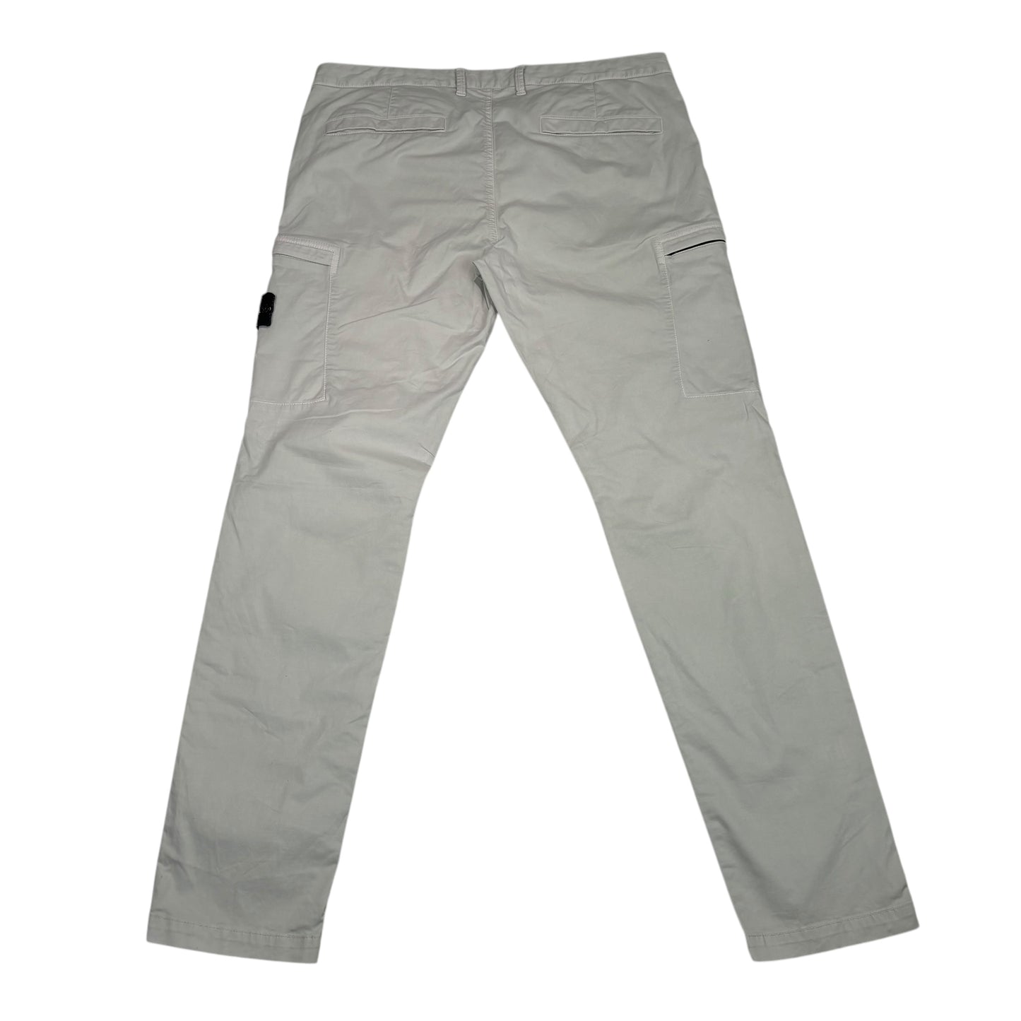 Stone Island White Zip-Pocket Brushed Cotton Cargo Trousers