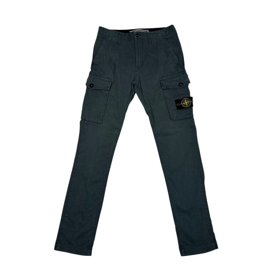 Stone Island Grey Brushed Cotton Compass-Patch Button Pocket Cargo Trousers
