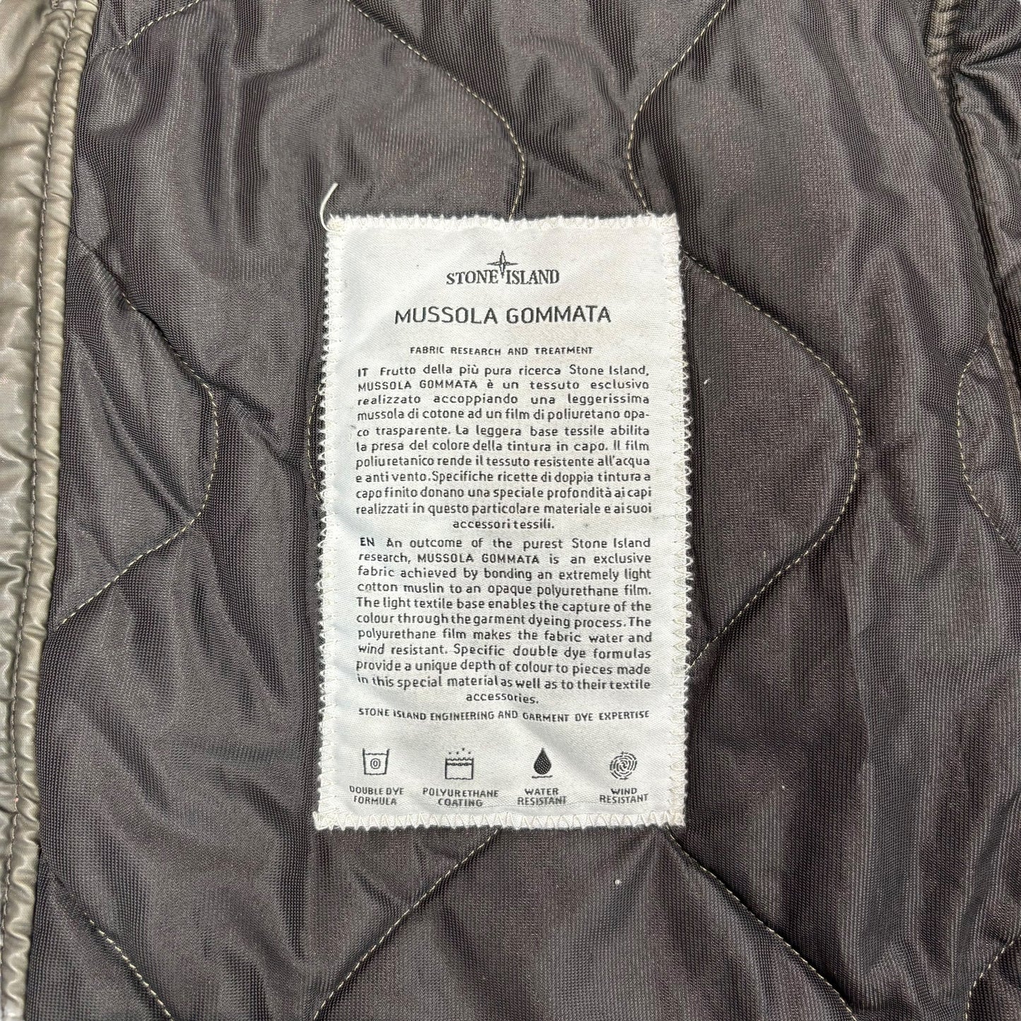 Stone Island Brown Mussola Gommata Compass Patch Long Line Jacket