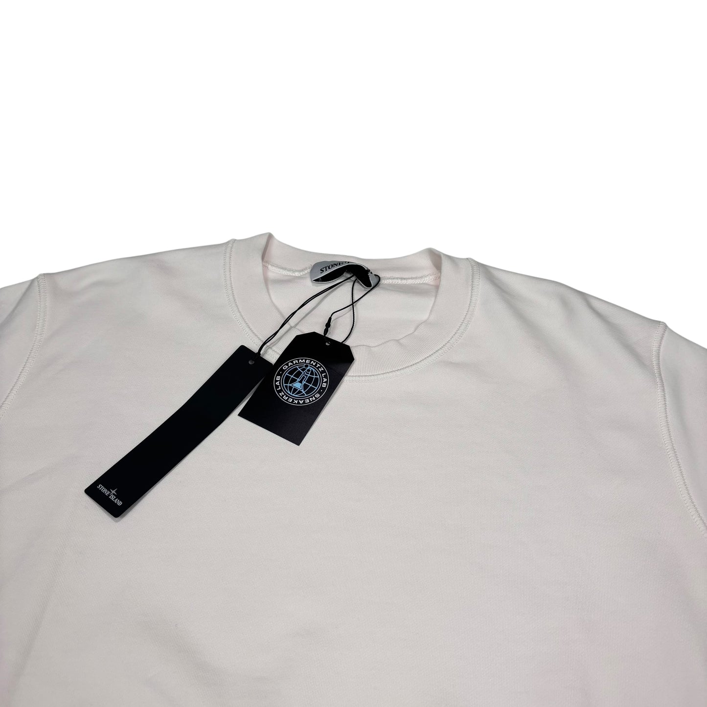 Stone Island White Compass-Patch Crew Neck Jumper
