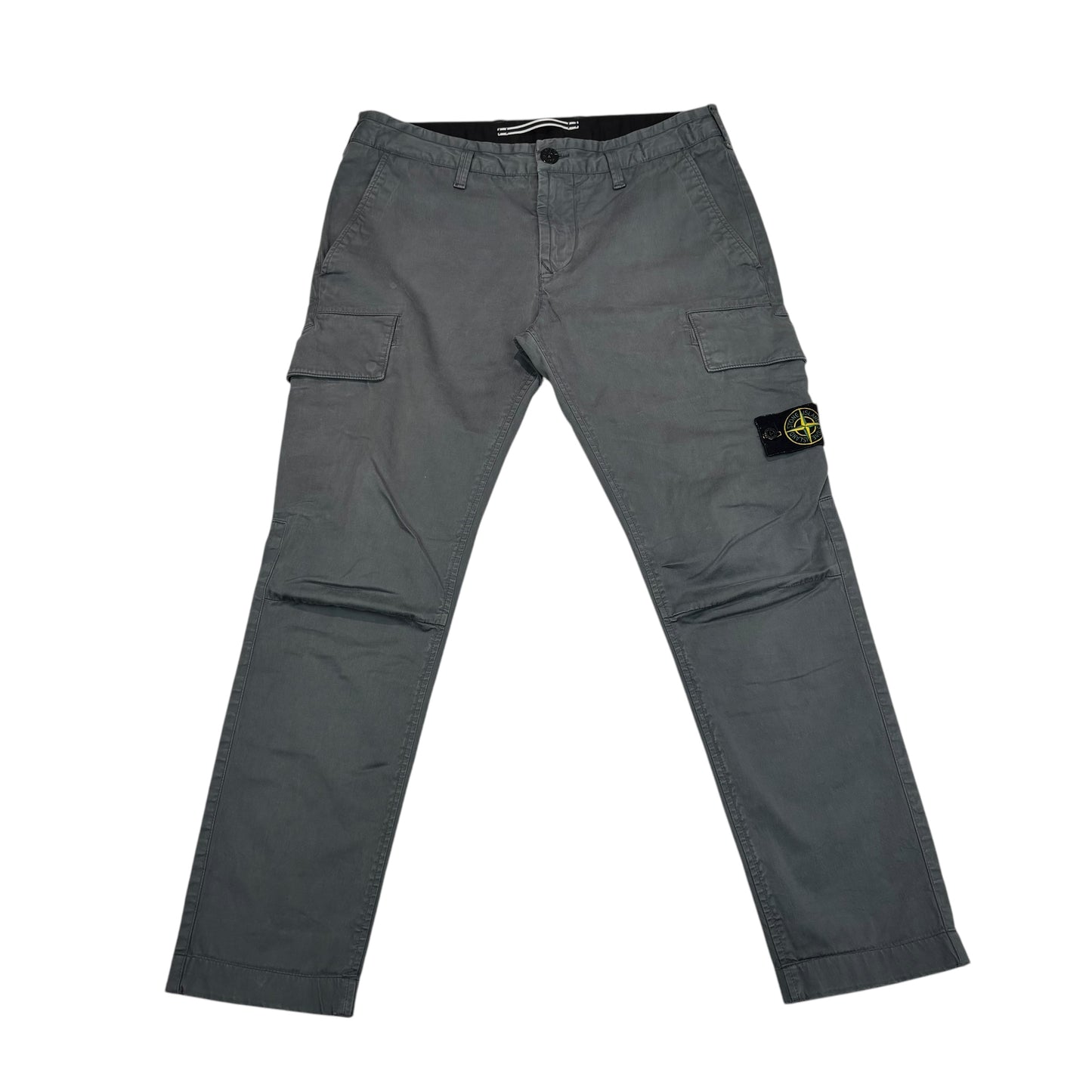 Stone Island Stone Grey Button-Pocket Brushed Cotton Cargo Trousers