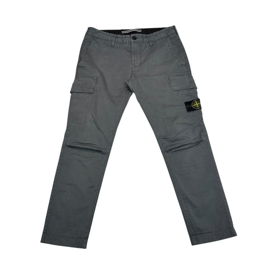 Stone Island Stone Grey Button-Pocket Brushed Cotton Cargo Trousers
