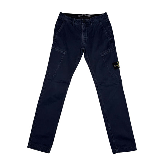 Stone Island Navy Blue Diagonal Pocket Brushed Cotton Cargo Trousers