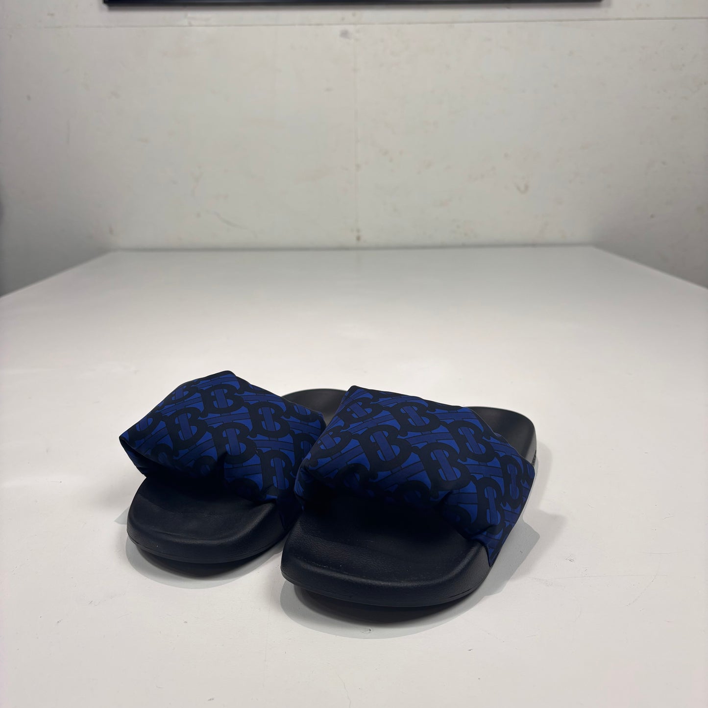 Burberry Deep Royal Blue Patterned Sliders