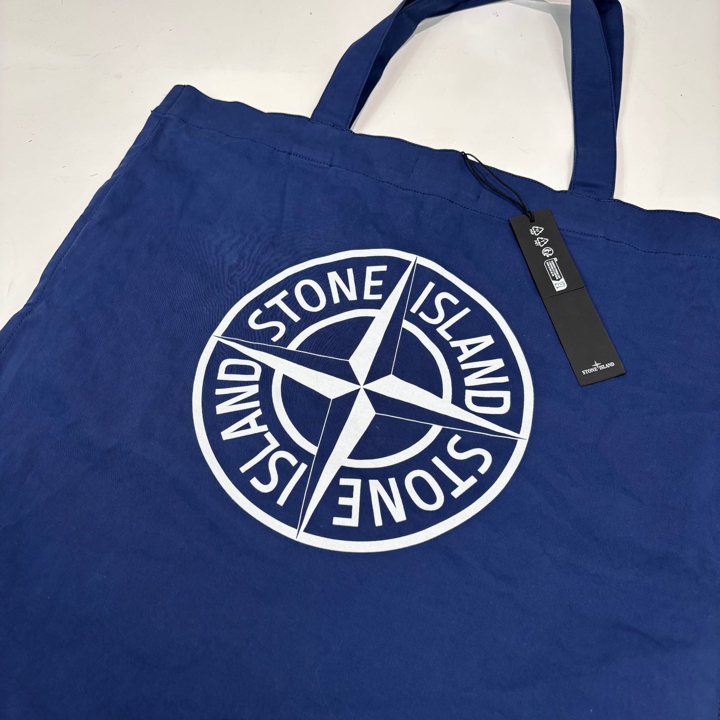 Stone Island Navy Blue Logo-Print Tote Bag