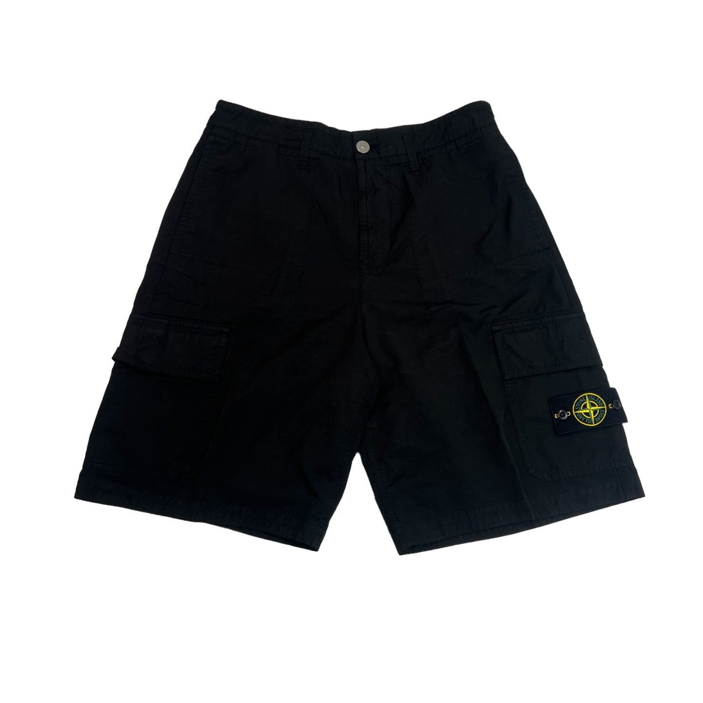 Stone Island Black Wide Leg Bermuda Compass-Patch Shorts