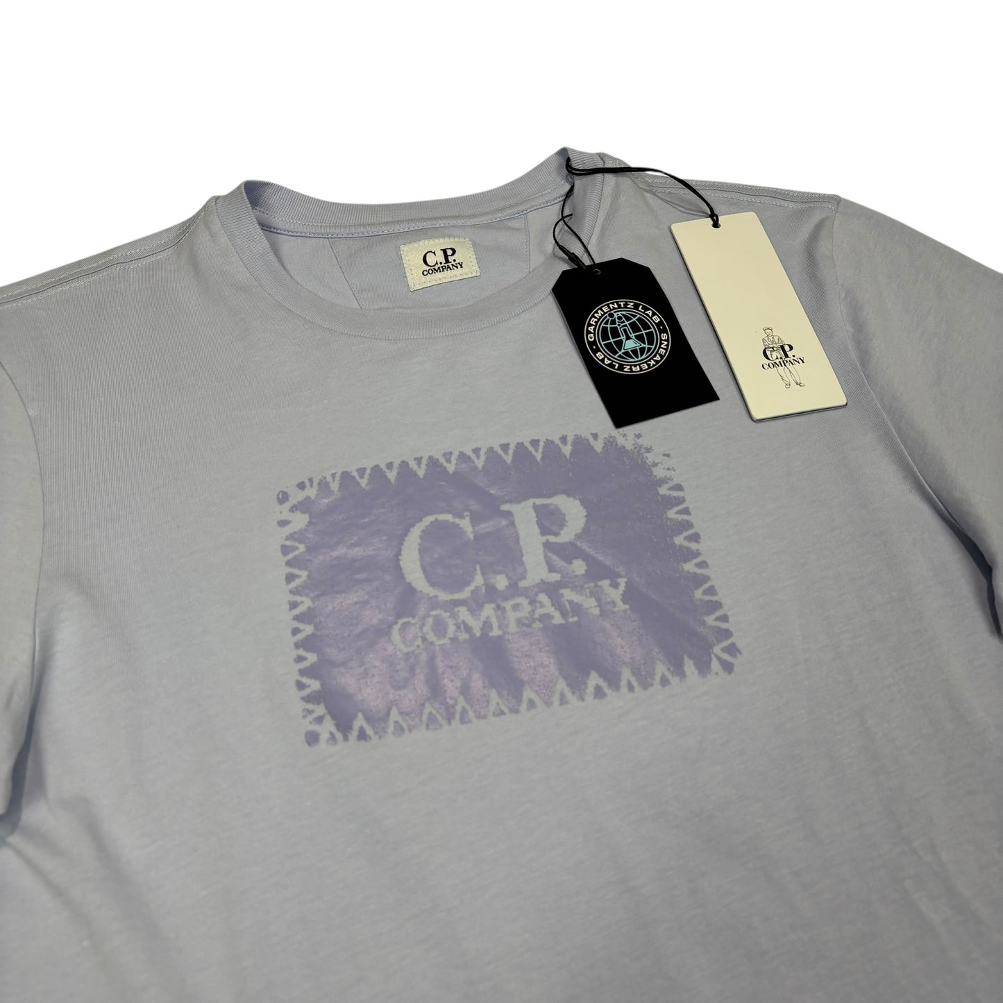 CP Company Pastel Blue Box Print Spell Out TShirt