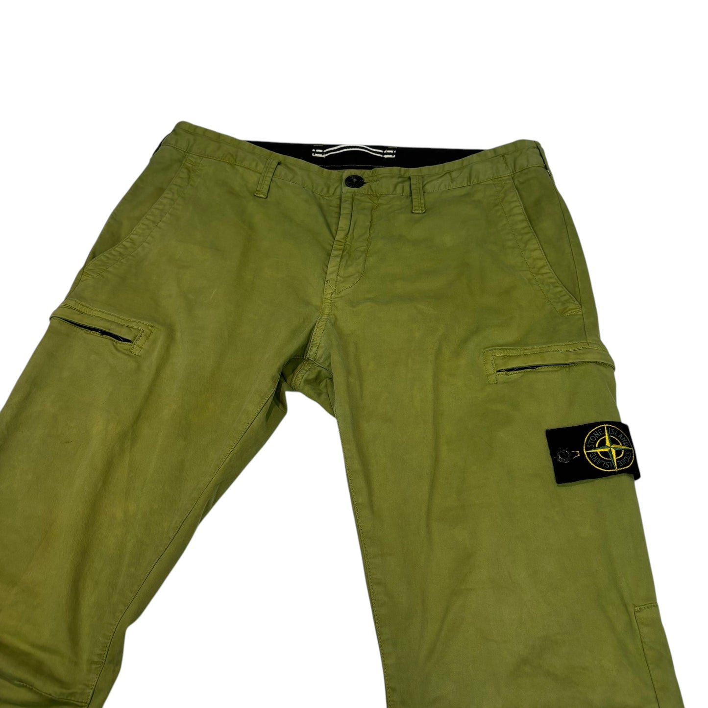 Stone Island Mustard Brushed Cotton Compass-Patch Zip Pockets Cargo Trousers