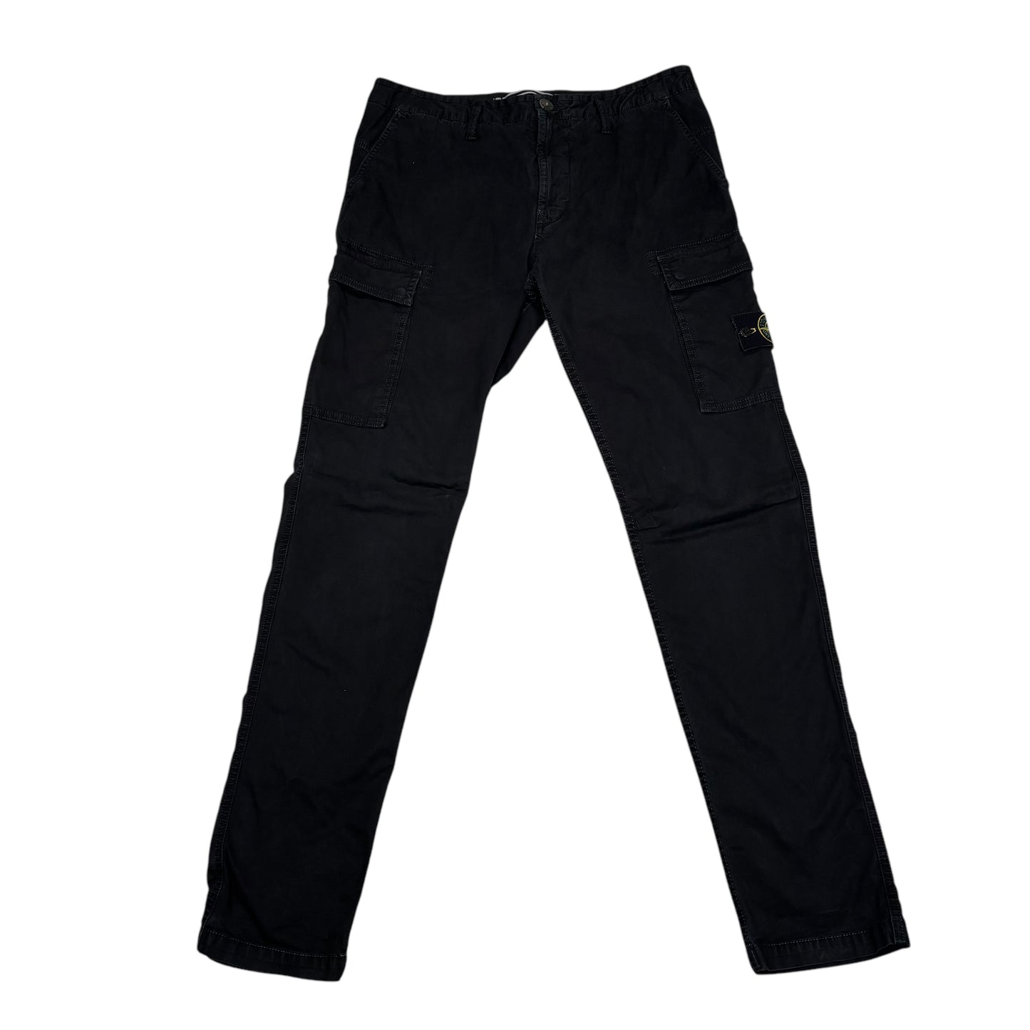 Stone Island Black Brushed Cotton Compass-Parch Button Pocket Cargo Trousers