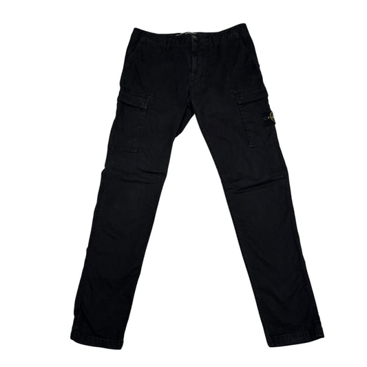 Stone Island Black Brushed Cotton Compass-Parch Button Pocket Cargo Trousers