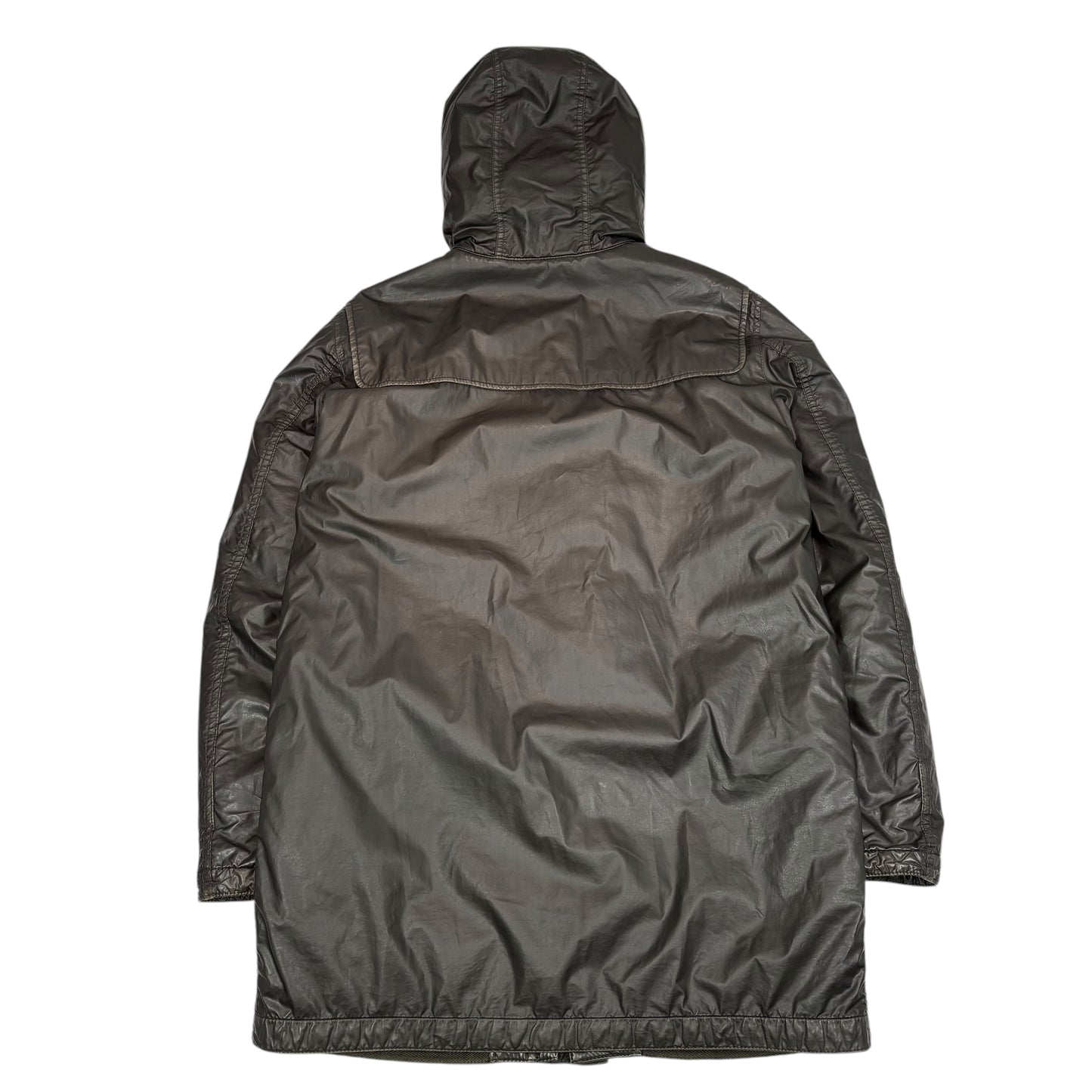 Stone Island Brown Mussola Gommata Compass Patch Long Line Jacket