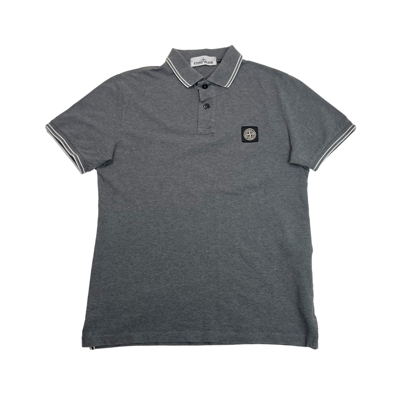 Stone Island Grey Patch Logo Striped Polo TShirt