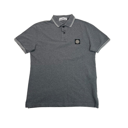 Stone Island Grey Patch Logo Striped Polo TShirt