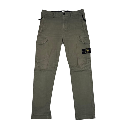 Stone Island Green Diagonal Cotton Compass-Patch Cargo Trousers