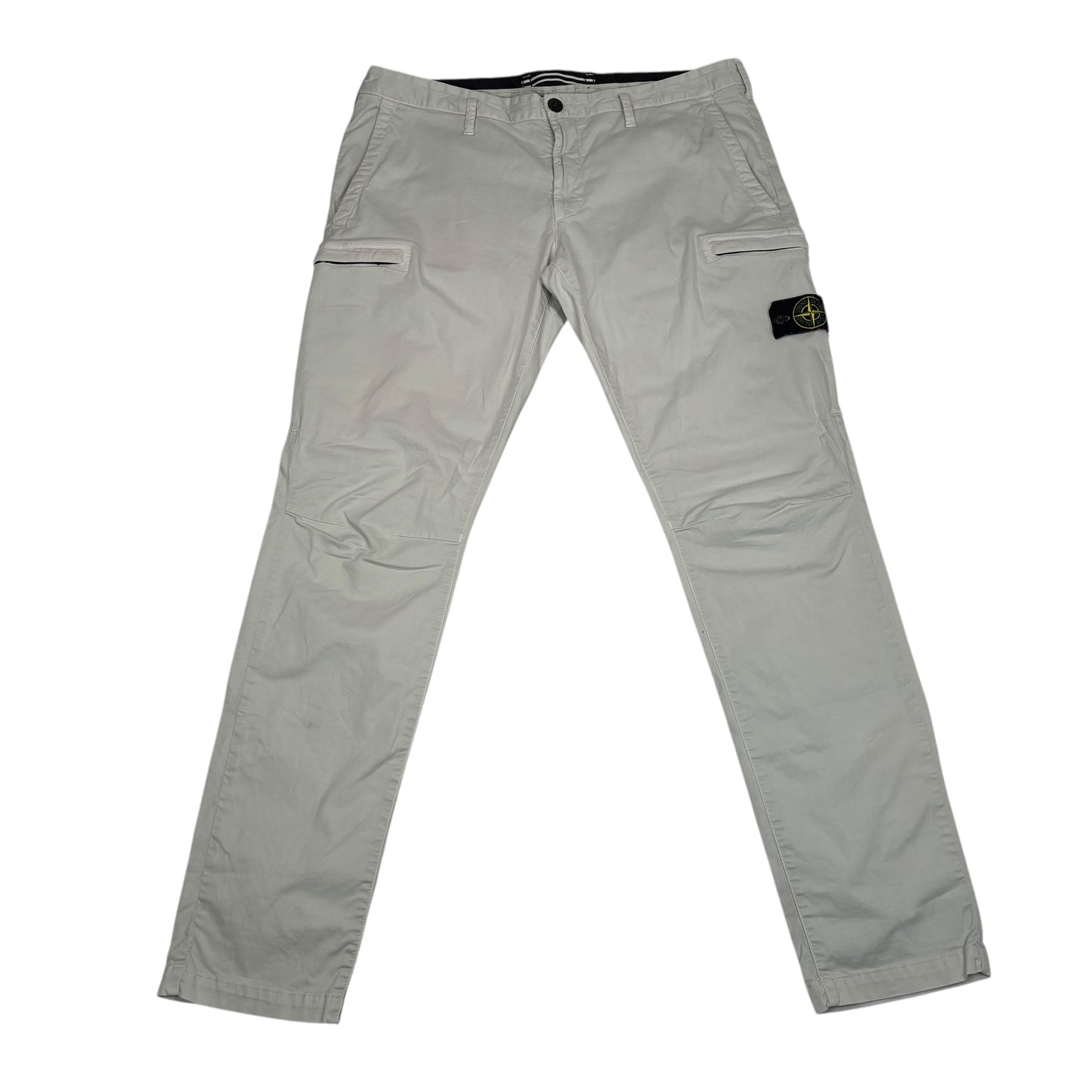Stone Island White Zip-Pocket Brushed Cotton Cargo Trousers