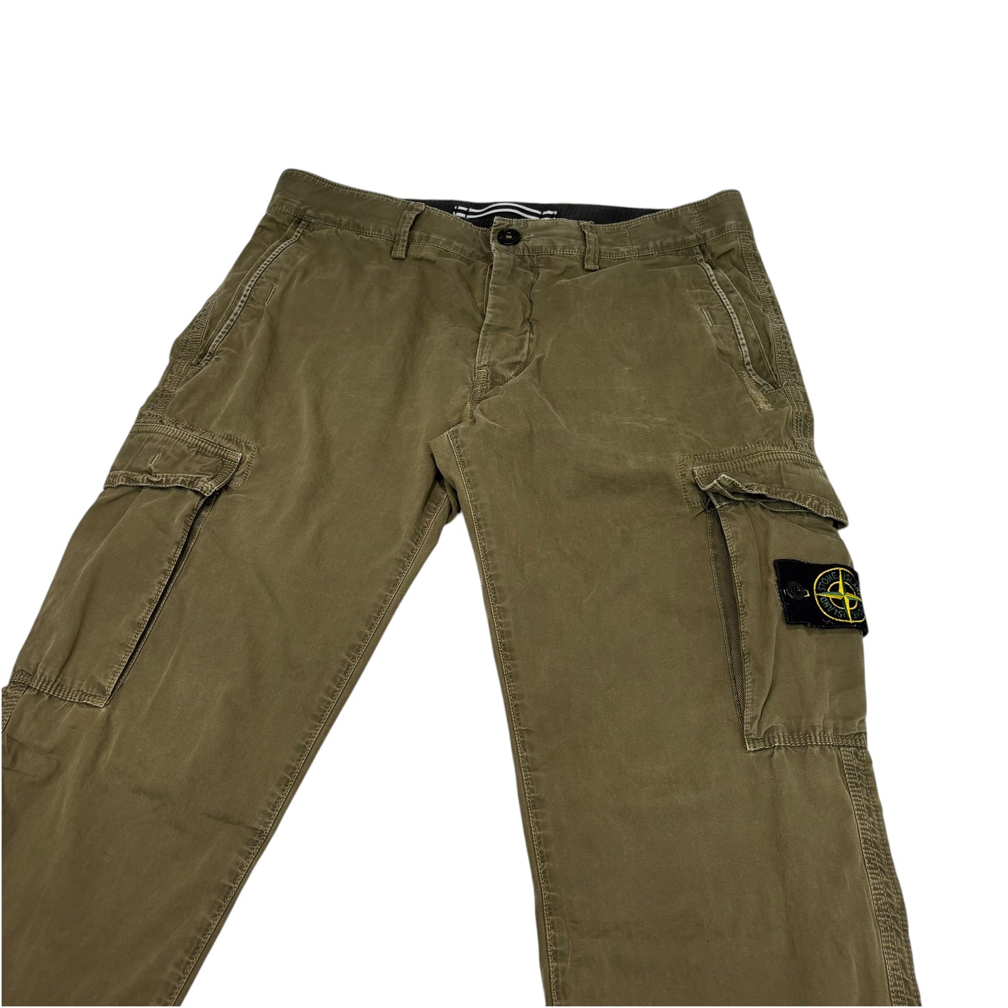 Stone Island Khaki Green Buttoned Brushed Cotton Cargo Trousers