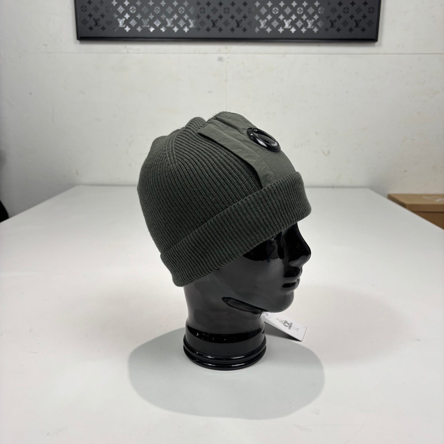 CP Company Leaf Green Cotton Single Goggle Beanie