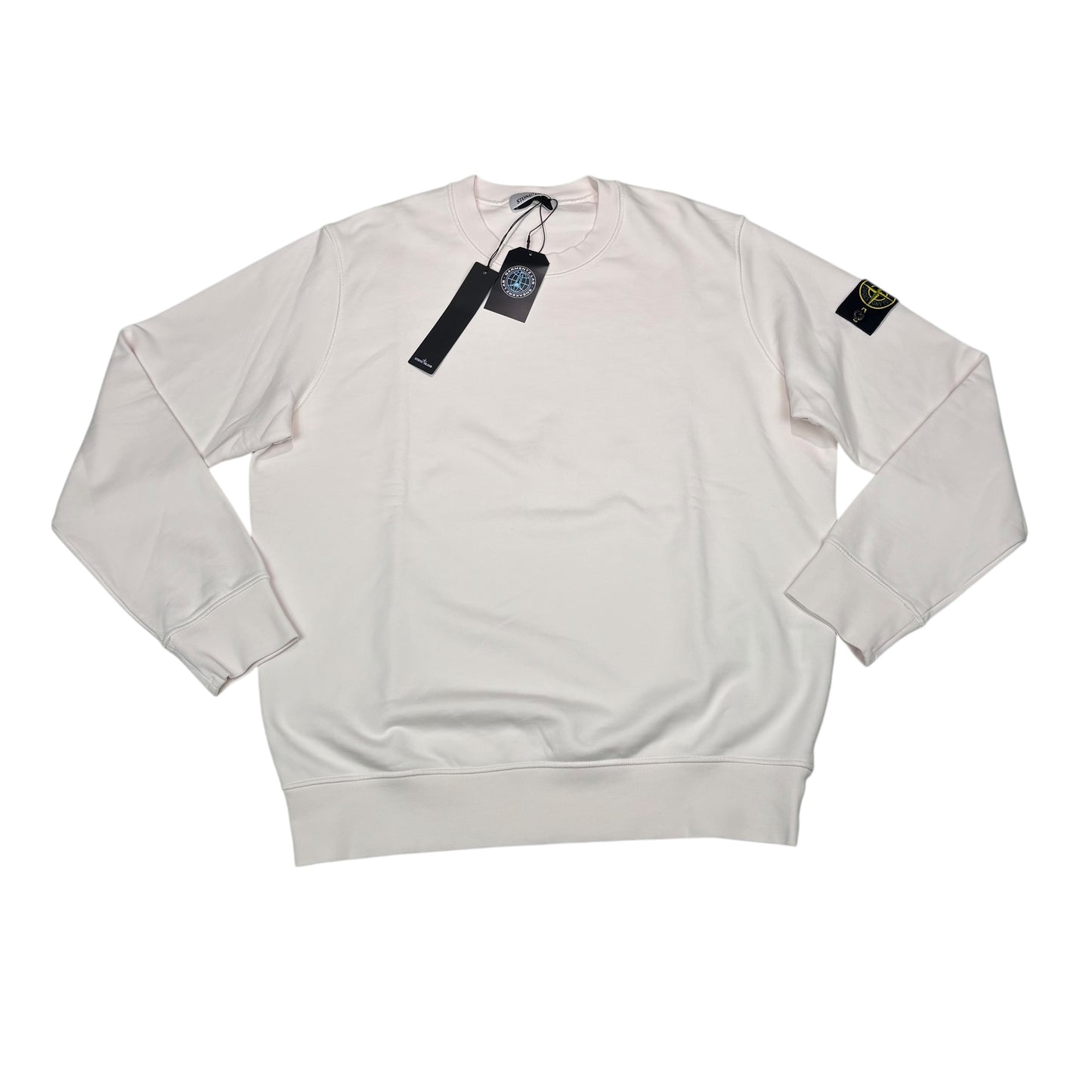 Stone Island White Compass-Patch Crew Neck Jumper