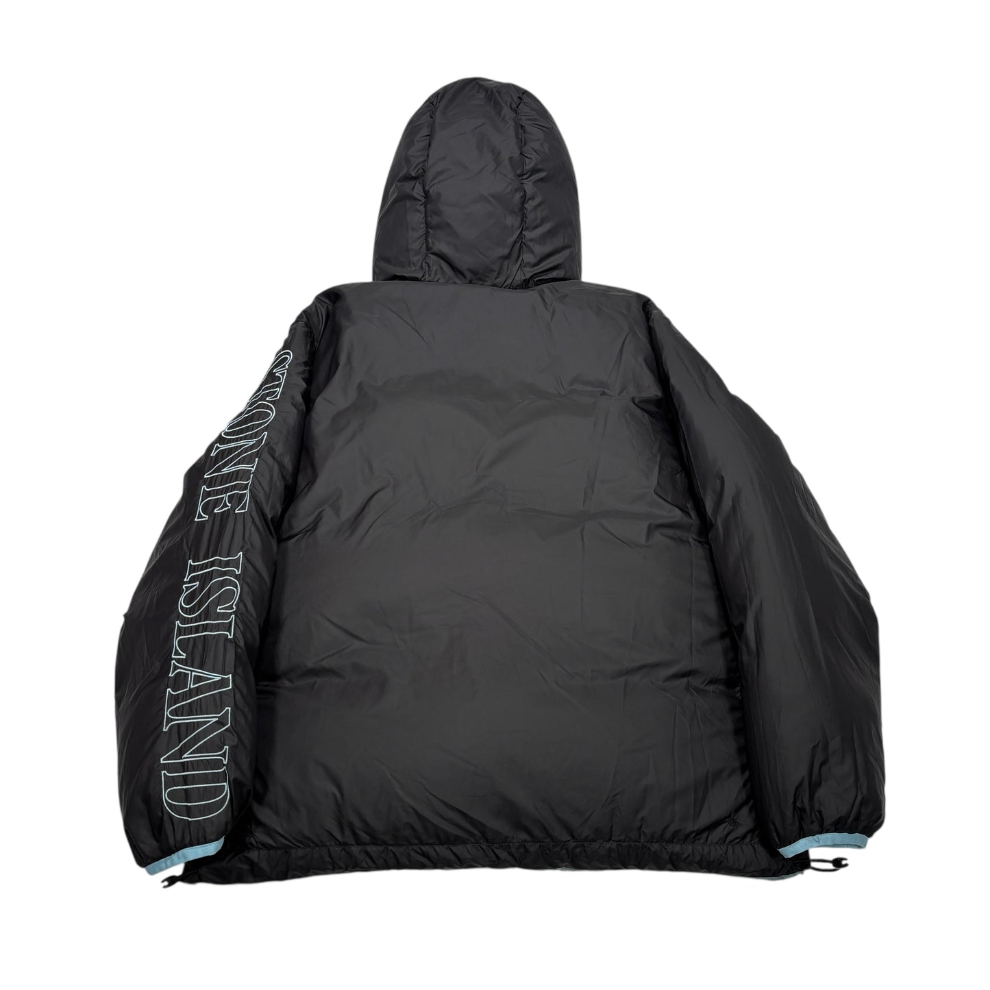 Stone Island Blue Center Patch Reversible with Arm Spell Out Embroidery Puffer Jacket