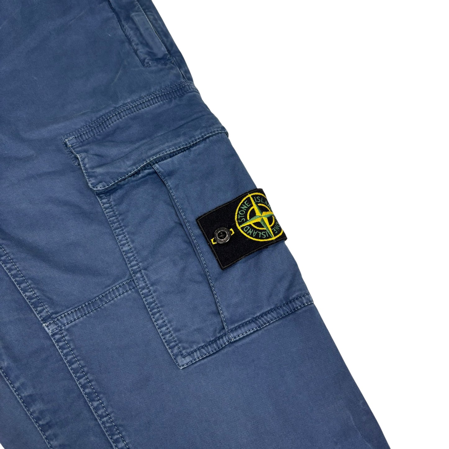 Stone Island Blue Zip-Pockets Brushed Cotton Compass-Patch Cargo Trousers