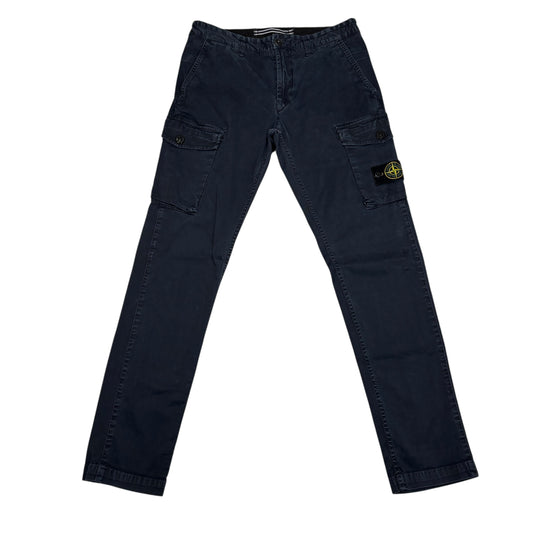 Stone Island Navy Blue Brushed Cotton Compass-Patch Button Pocket Cargo Trousers