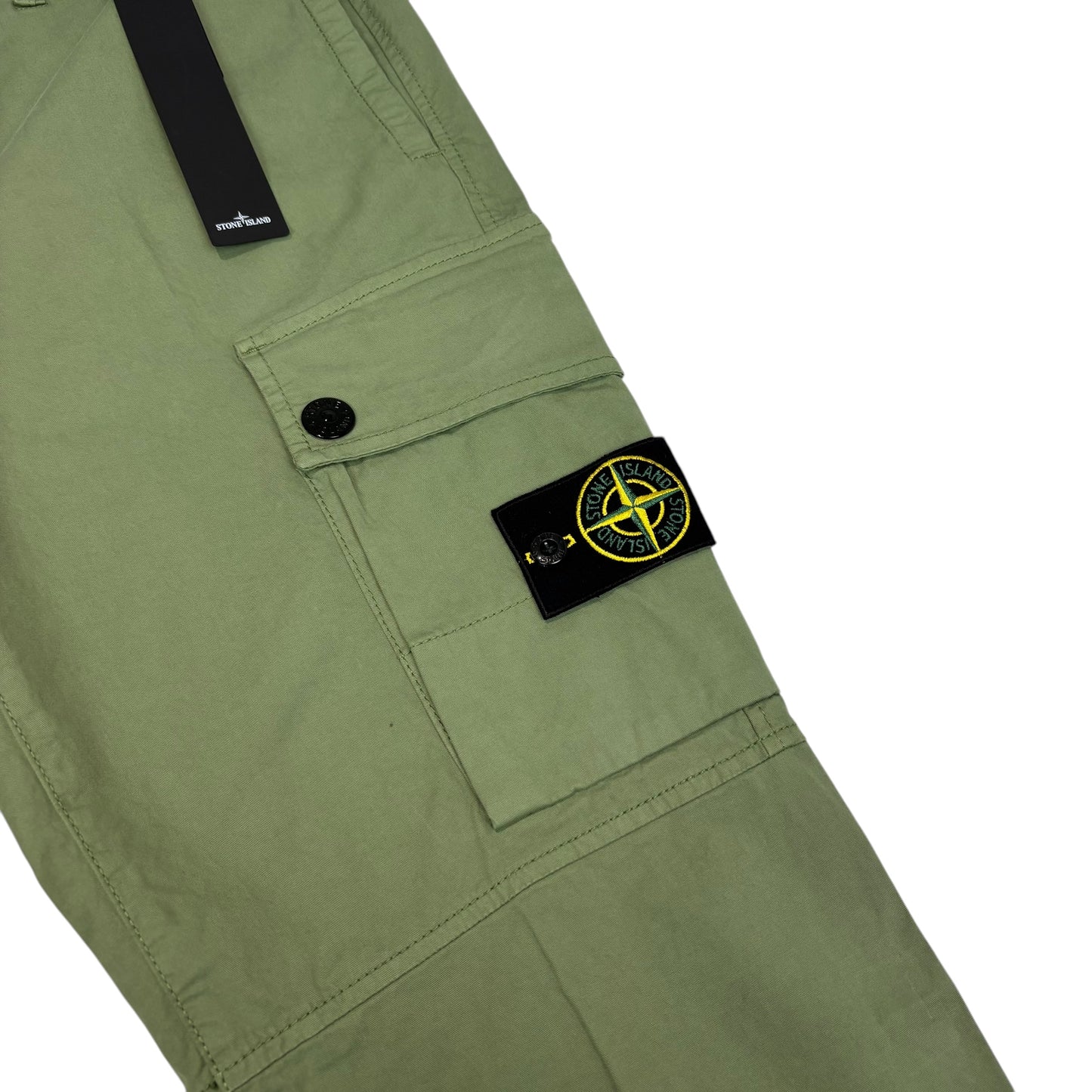 Stone Island Khaki Green Brushed Cotton Buttoned Pockets Compass-Patch Cargo Trousers