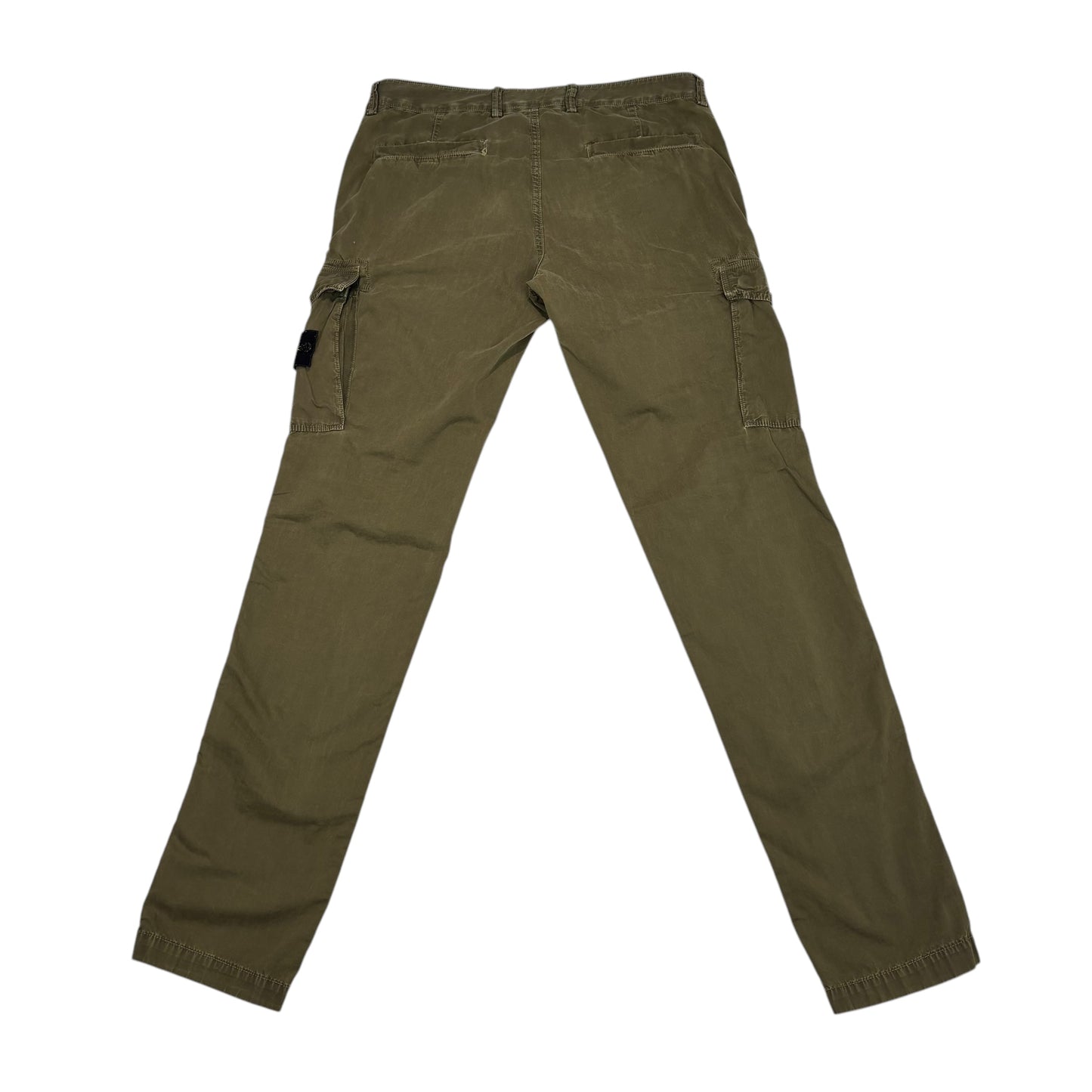 Stone Island Khaki Green Buttoned Brushed Cotton Cargo Trousers