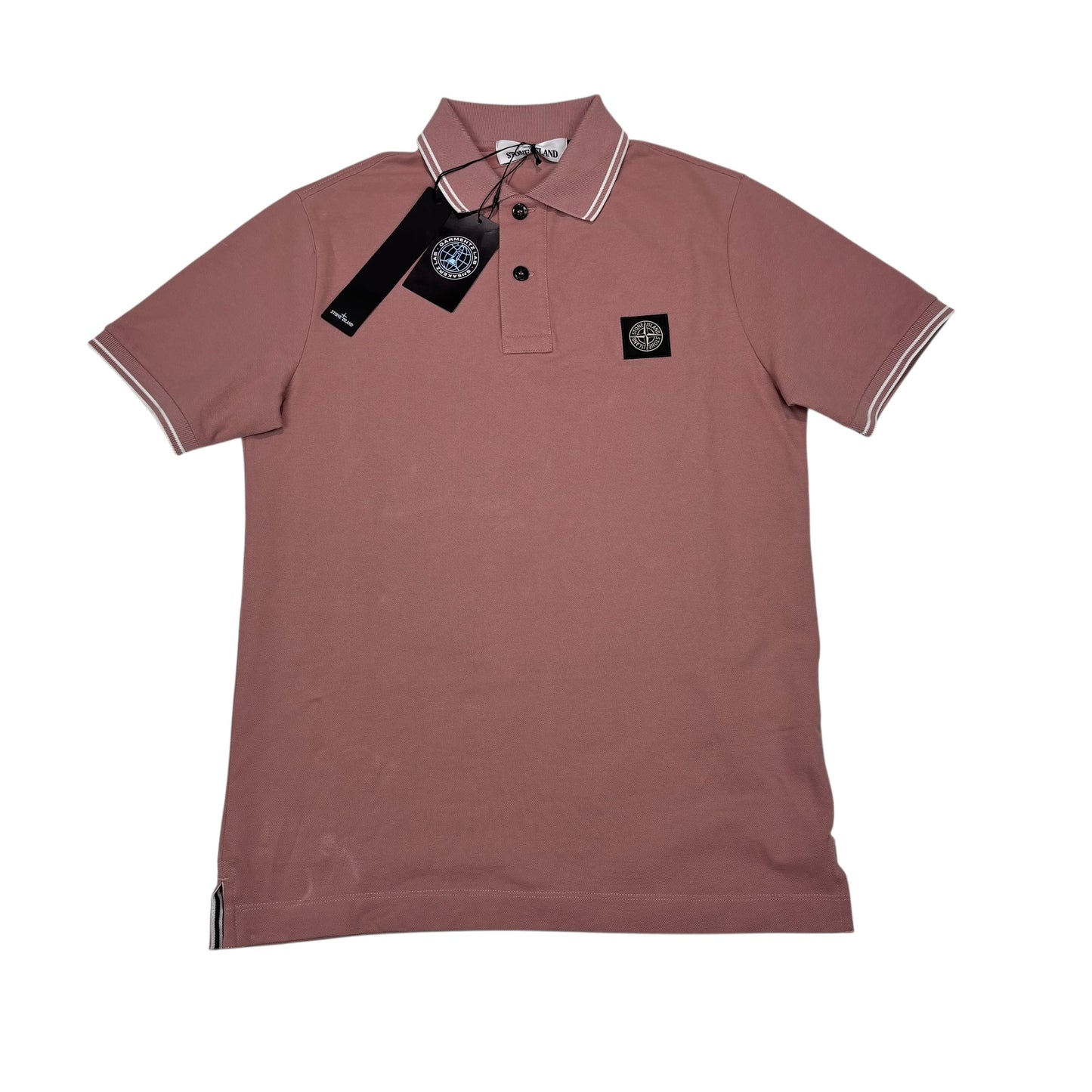Stone Island Pink with White Stripes Patch Logo Polo Shirt