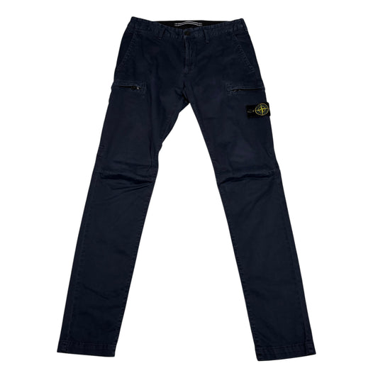 Stone Island Navy Blue Zip-Pockets Brushed Cotton Cargo Trousers