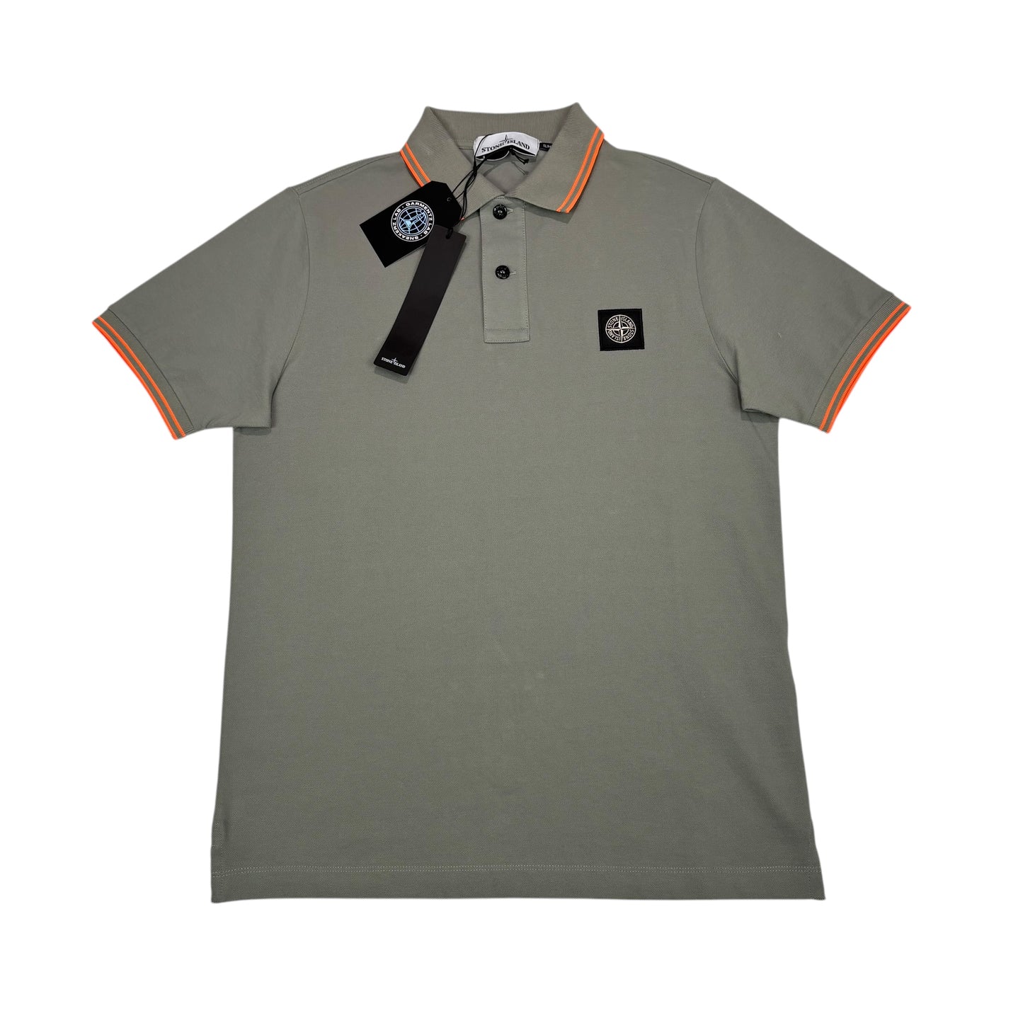 Stone Island Green with Orange Stripes Patch Logo Polo Shirt